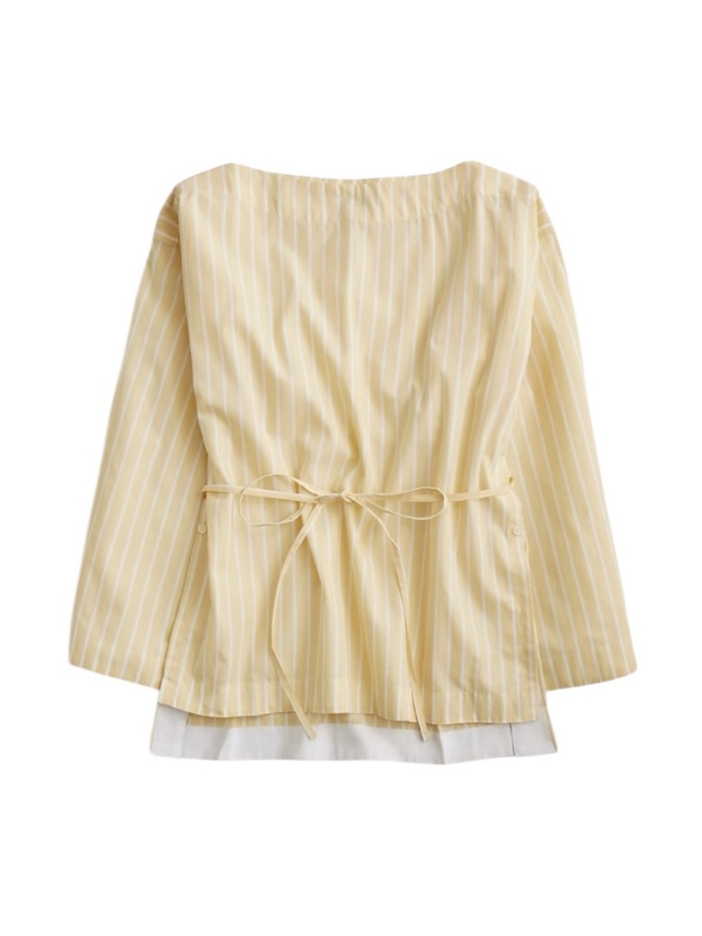 J. Crew Ciel Top in Stripped Cotton Poplin M Yellow White Boatneck Workwear Prep